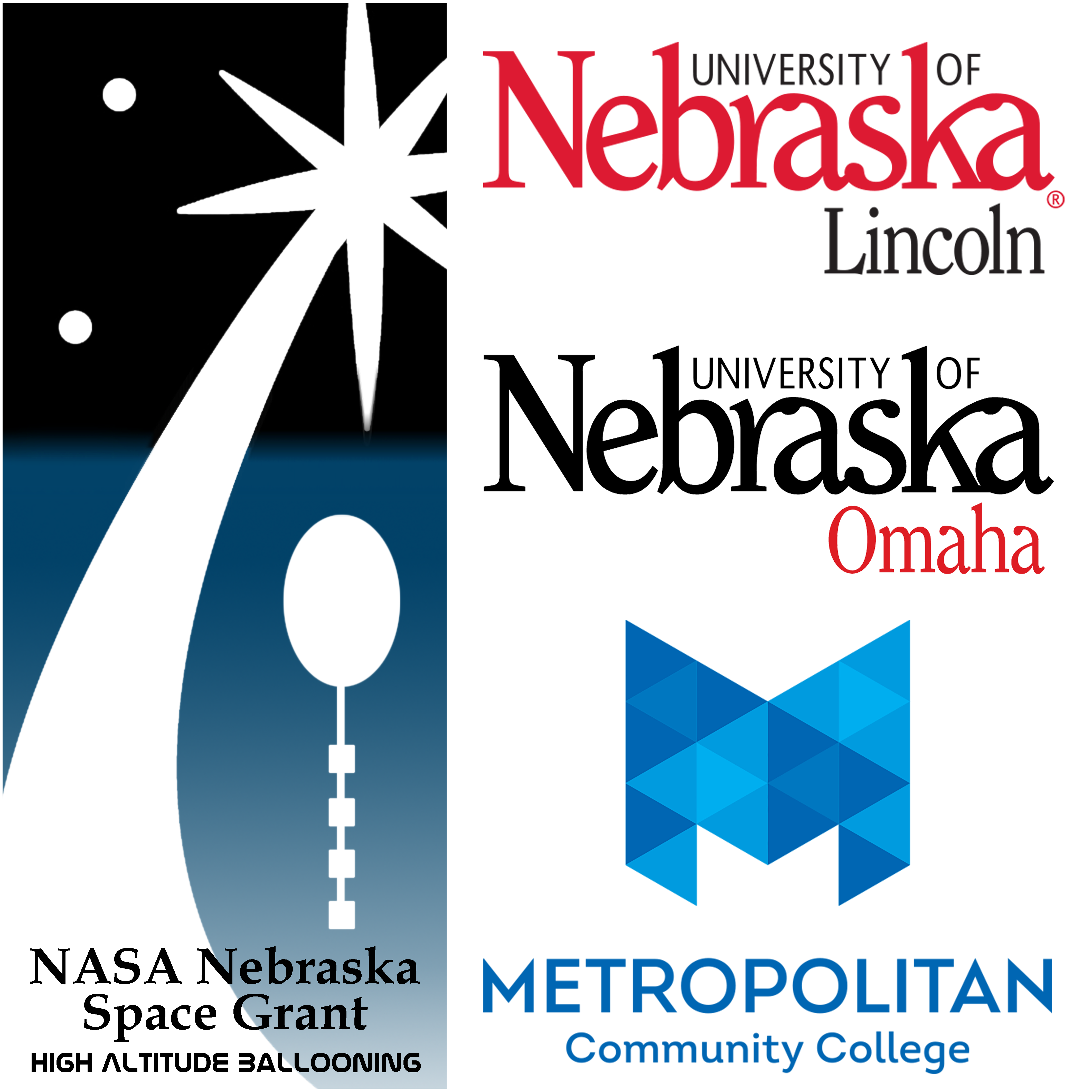 Text shows: University of Nebraska Lincoln and Omaha, Metropolitan Community College, and NASA Nebraska Space Grant High Altitude Ballooning