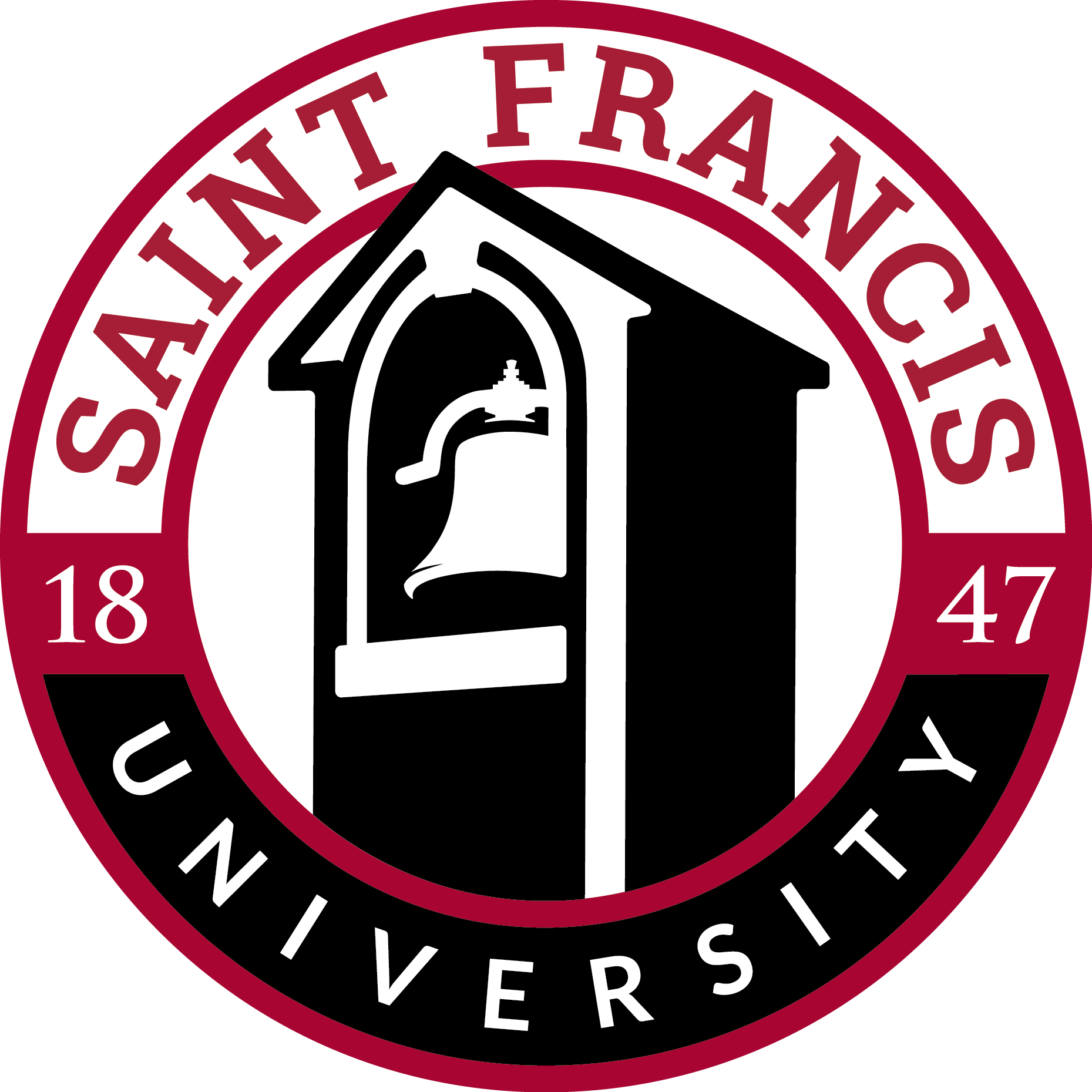 Circular St. Francis University logo, featuring a bell tower in the center