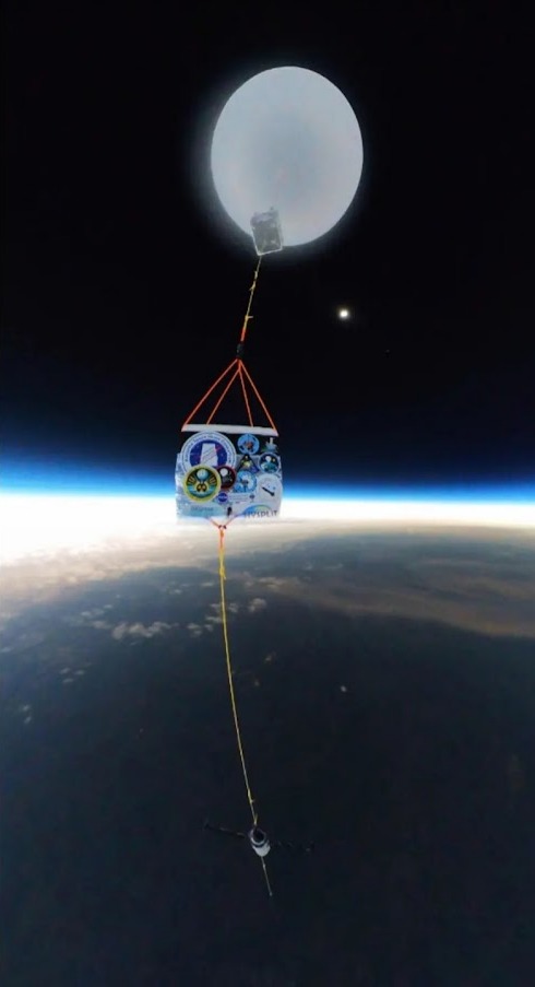 a profile of a balloon and it's payloads from space