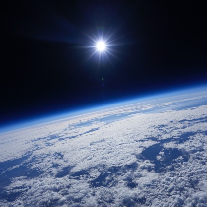 The Earth from space with the sun shining